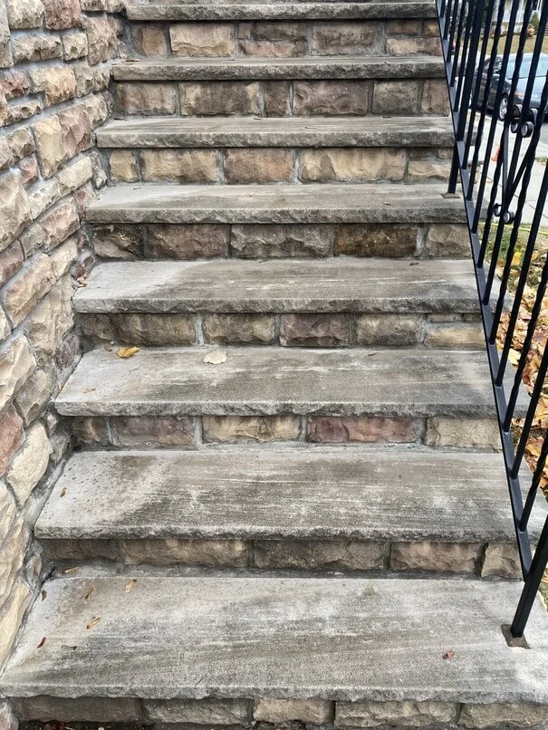 concrete staircase before cleaning